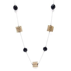 Black Faceted Bead‎ Art Glass Station Necklace
